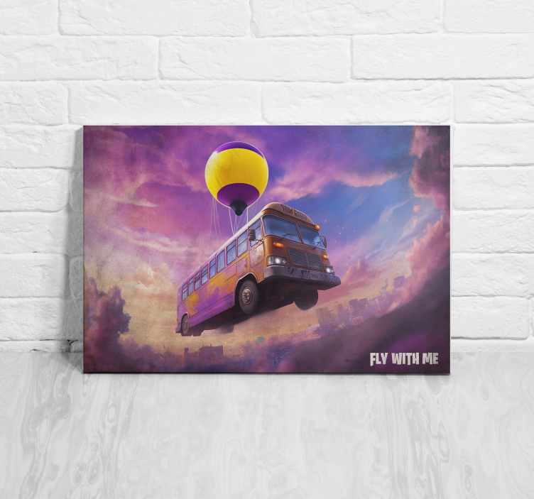 flying bus scene framed gaming wall art - TenStickers
