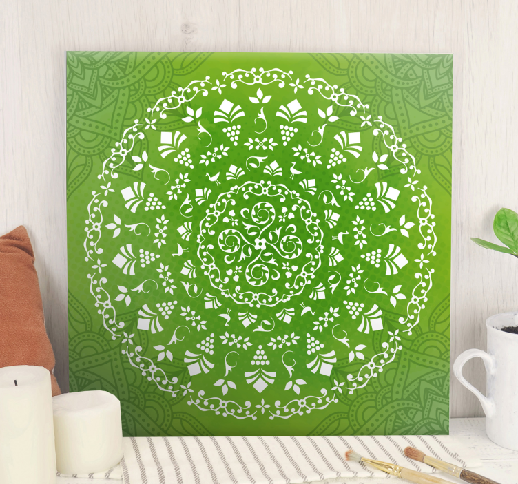 Green ornamental round mandala canvas wall art - TenStickers