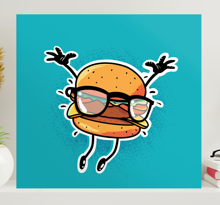 Happy burger character quote canvas - TenStickers