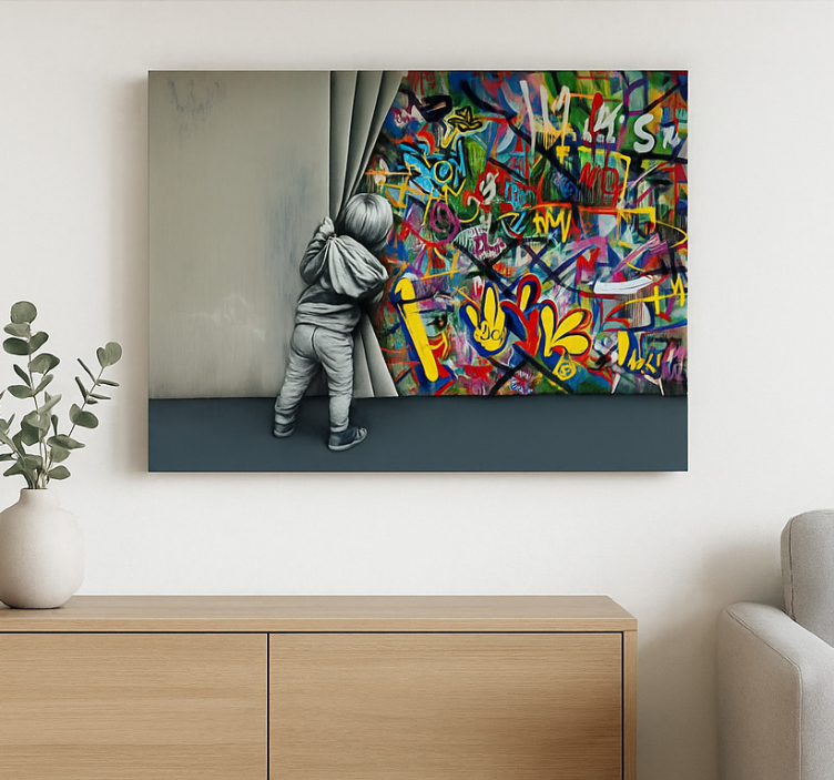 Kid spying graffiti canvas art - TenStickers