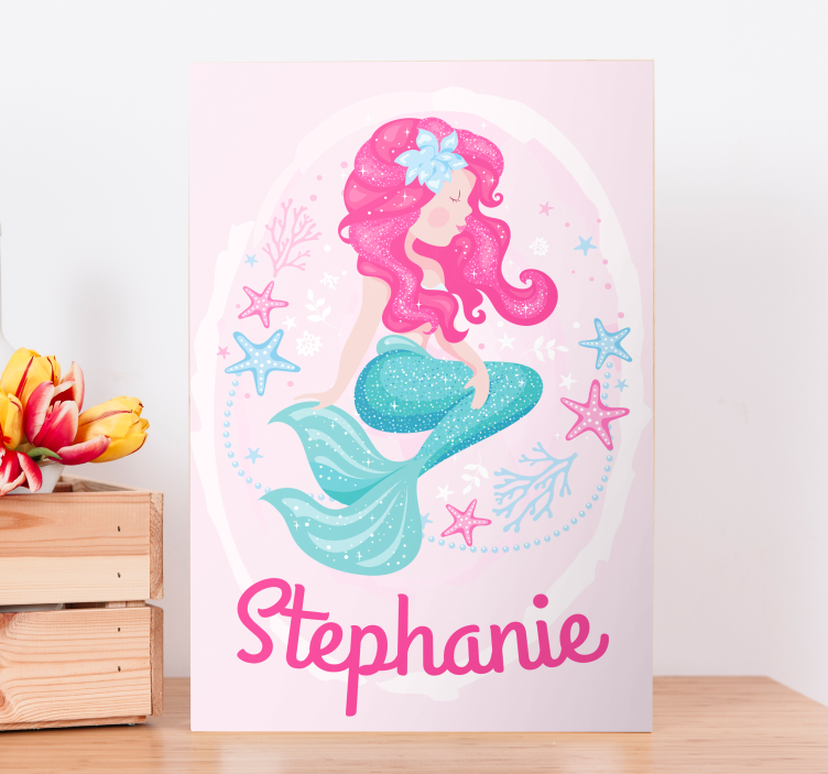 mermaid with name personalised canvas - TenStickers