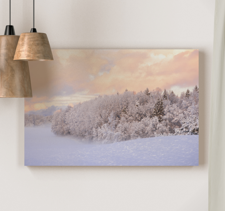 Pastel color forest with fog landscape canvas - TenStickers