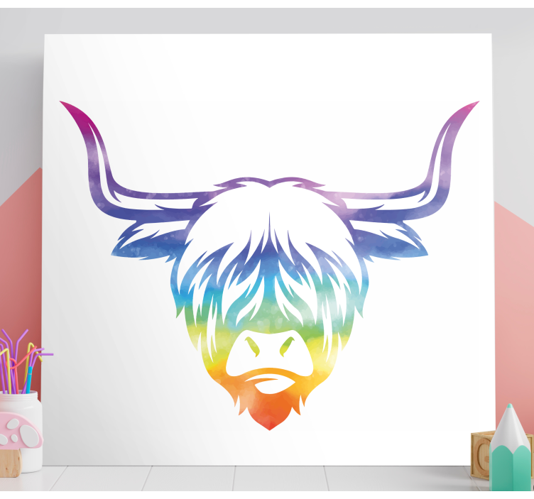 Rainbow highland cow animal canvas prints - TenStickers