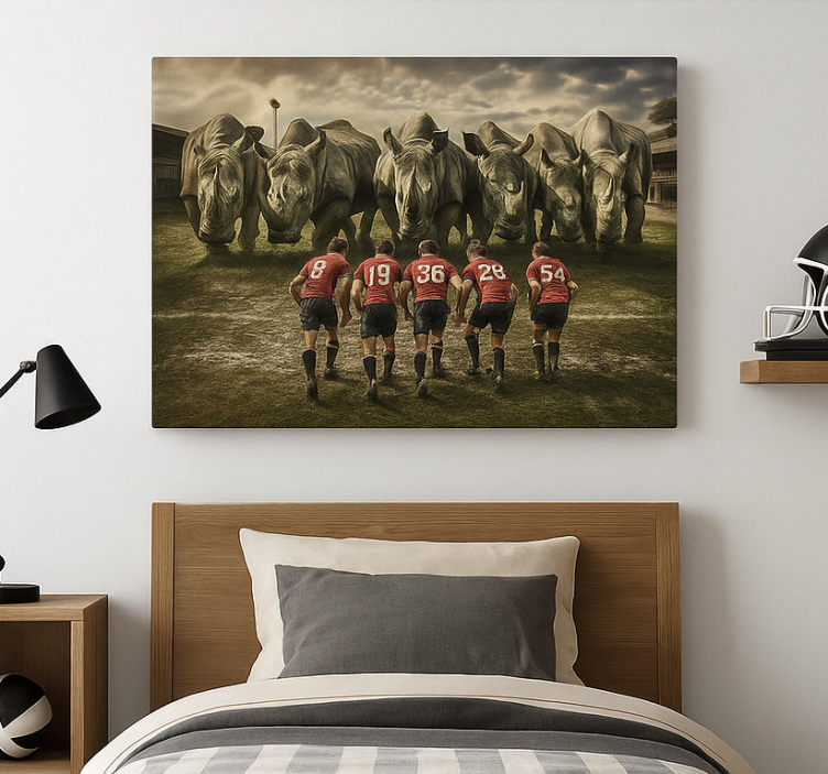 Rugbymen and rhinos sports canvas art - TenStickers