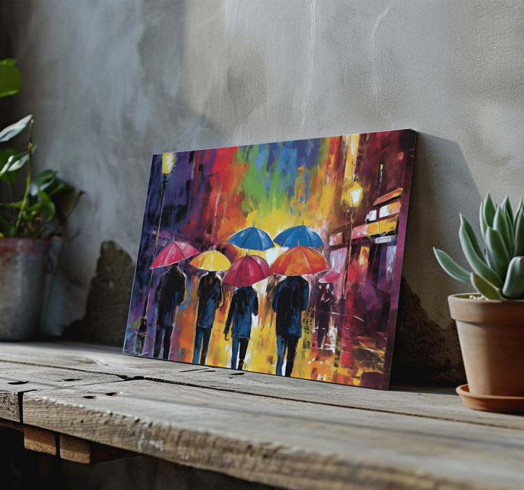 umbrellas painting people canvas - TenStickers
