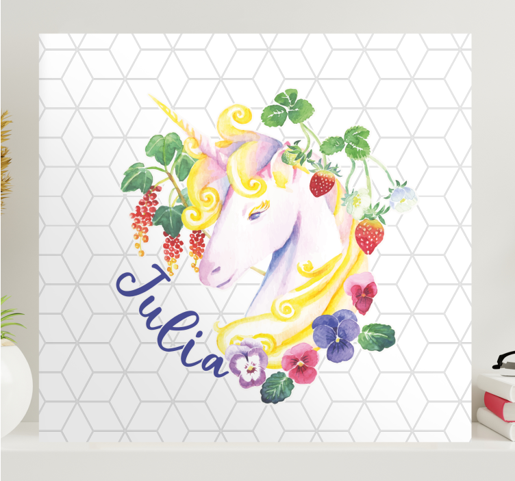 Unicorn pictures framed in floral arrangement - TenStickers