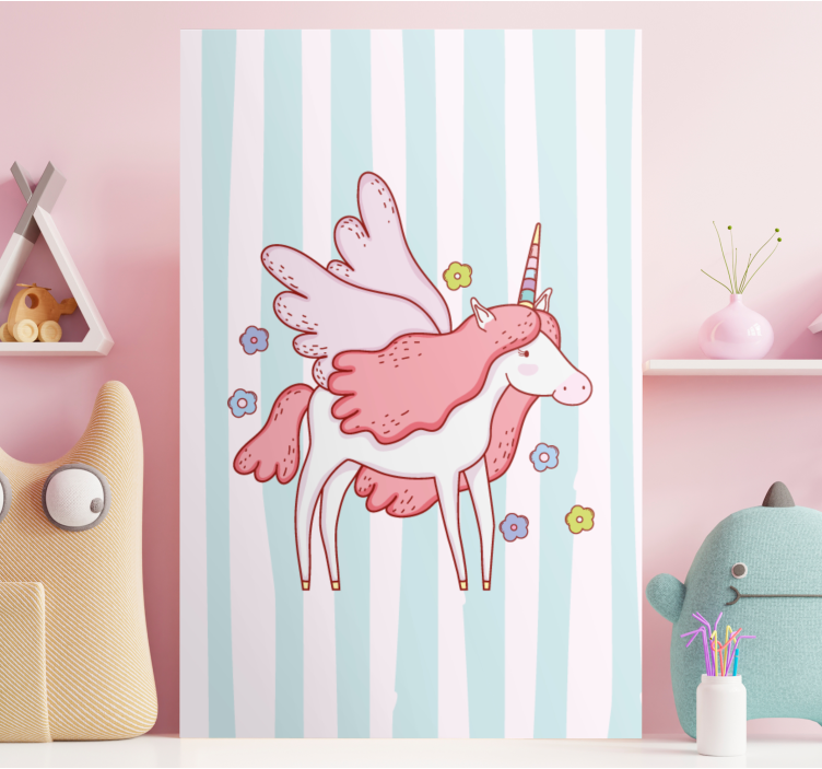 Unicorns with wings and flowers nursery canvas - TenStickers