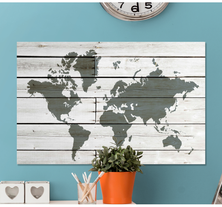 Wooden grey world map canvas - TenStickers