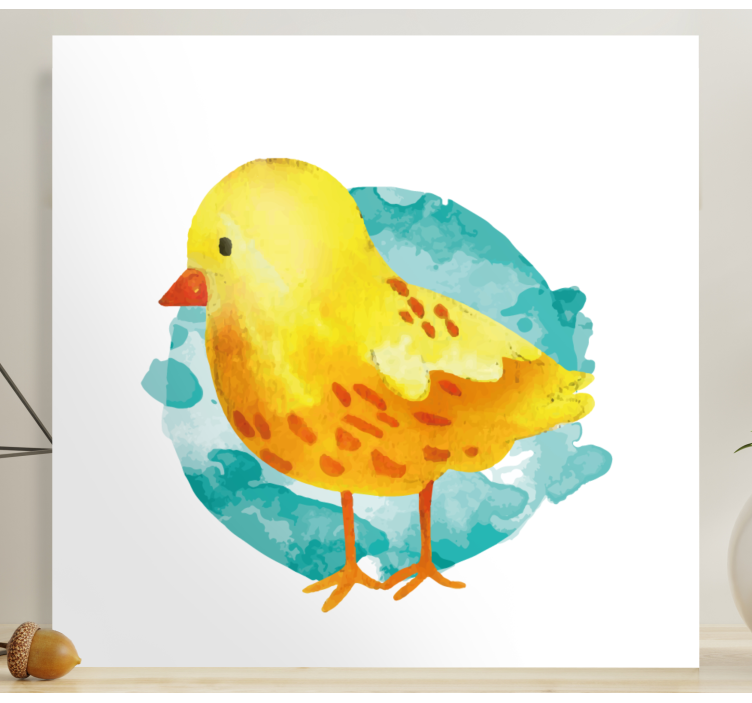 Yellow little chicken painted bird canvas art - TenStickers