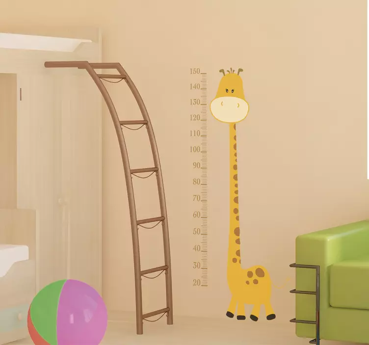 Yellow Giraffe Height Chart Kids Sticker - TenStickers