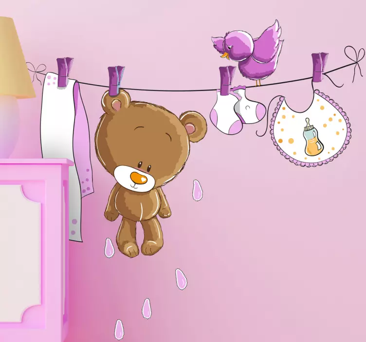 Pink Kids Wet Bear Wall Sticker - TenStickers