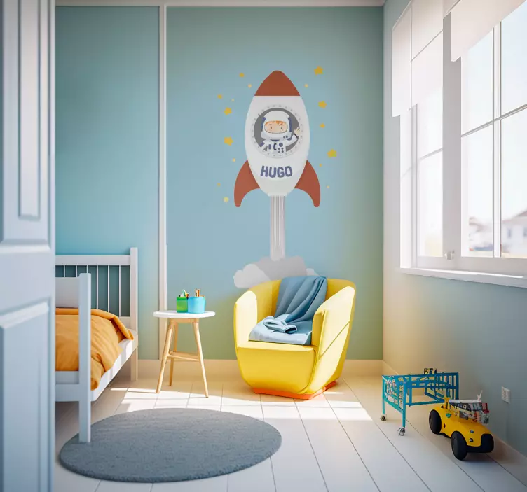 Personalised kids rocket space wall sticker - TenStickers