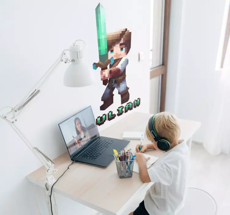 pixelated character with sword video game sticker - TenStickers