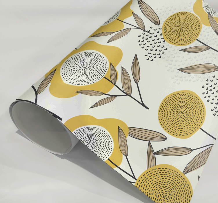 yellow abstract floral pattern floral sticker - TenStickers
