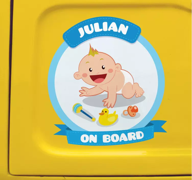 Customised name cute baby on board sticker - TenStickers