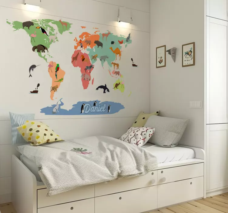 Colorful worldmap with animals educational sticker - TenStickers