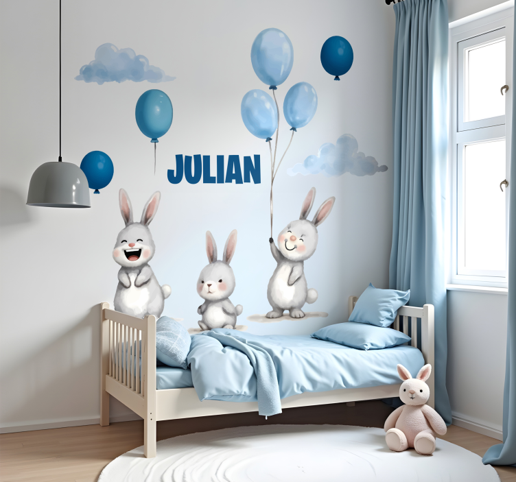 Blue balloons with bunnies wall sticker - TenStickers