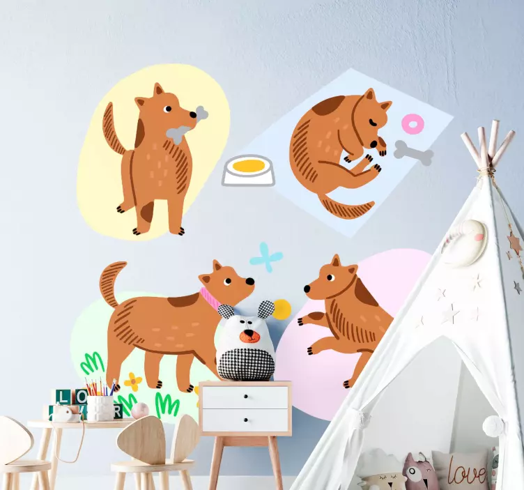 Adorable dog scenes Childrens Wall Sticker - TenStickers