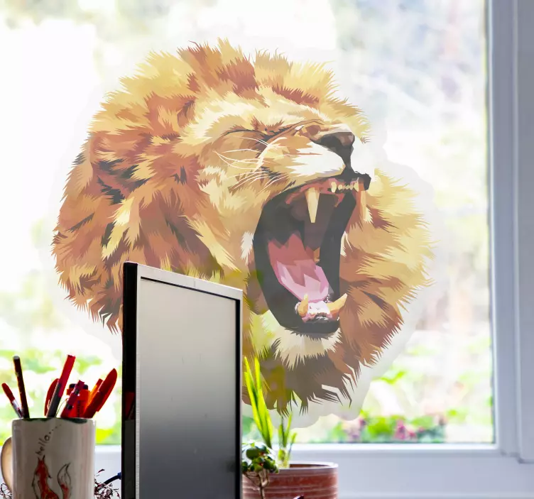 Angry lion head window sticker - TenStickers