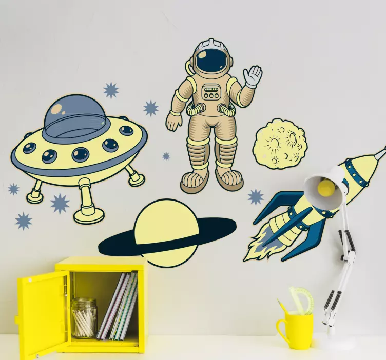 Astronaut yellow adventure space sticker - TenStickers