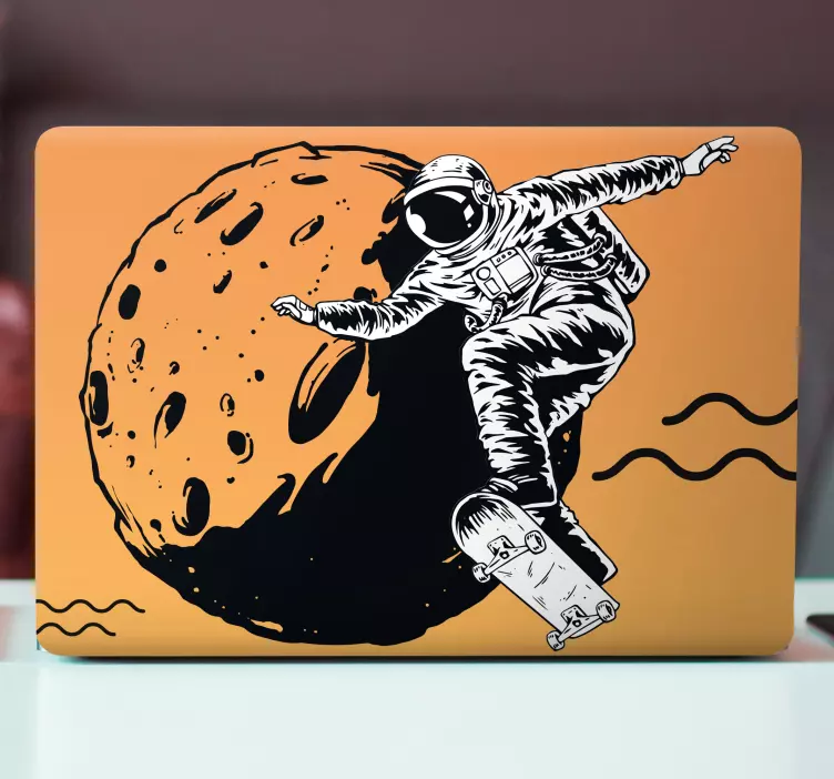 Astronaut Skateboarding Moon laptop skin - TenStickers