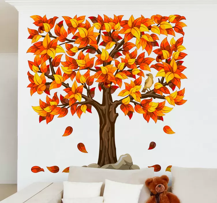 Autumn Square Tree Wall Sticker - TenStickers
