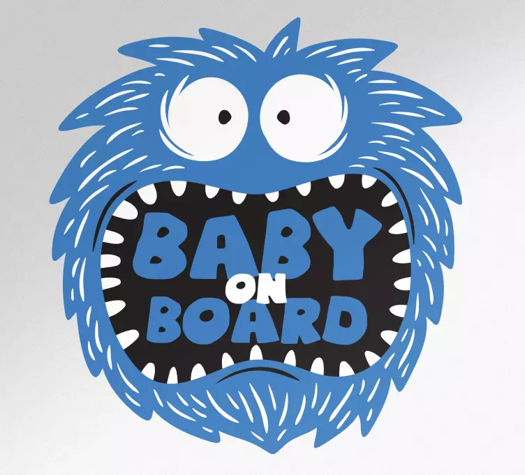 Baby on board sticker fuzzy blue character - TenStickers
