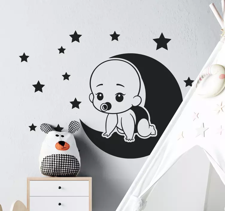Baby on moon with stars illustration sticker - TenStickers