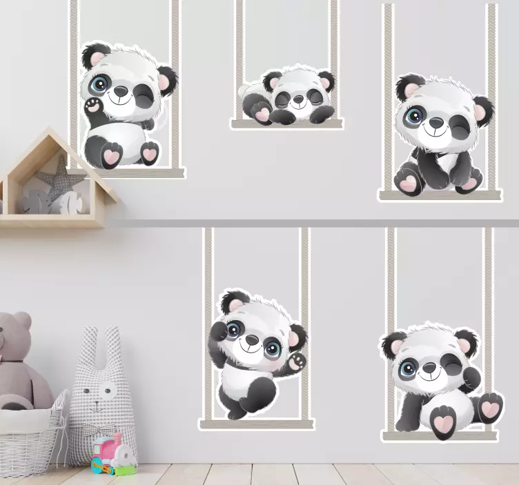 Baby pandas on swings wild animal decal - TenStickers