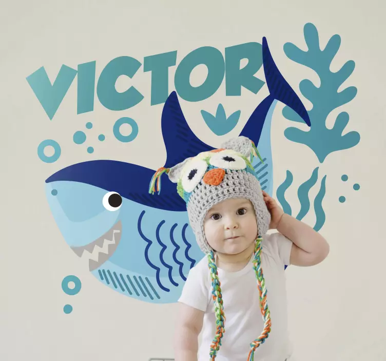 Baby Shark with name animal wall sticker - TenStickers