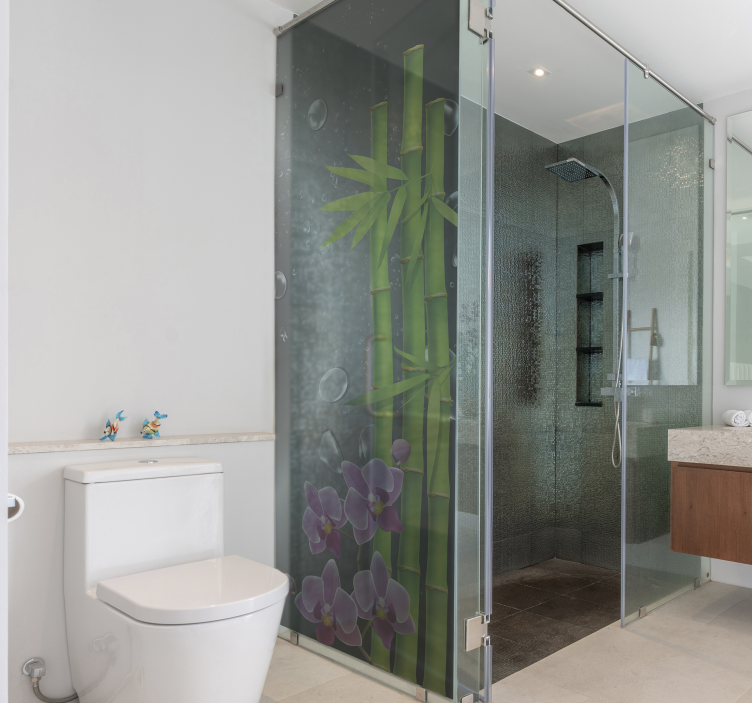 Bamboo and flower reeds shower screen sticker - TenStickers