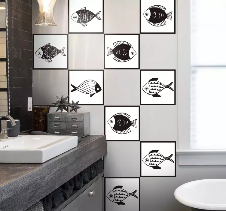 Beautiful fish pattern tile sticker - TenStickers