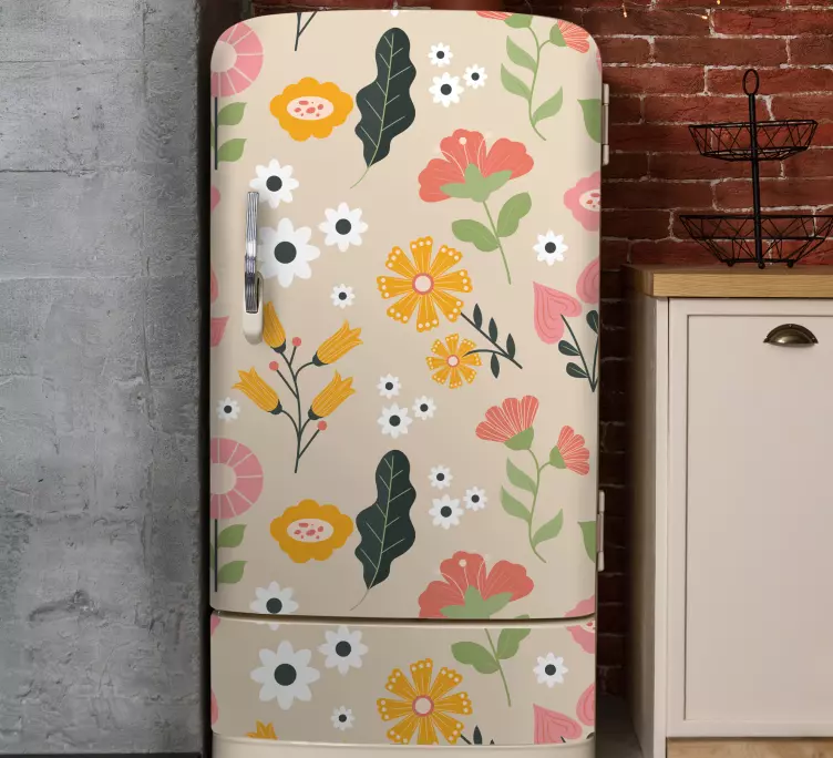 Beautiful drawn puppy flowers fridge sticker - TenStickers