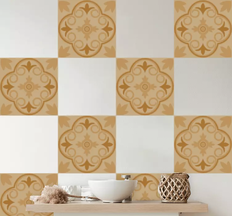 Beige vintage floral pattern tile sticker - TenStickers