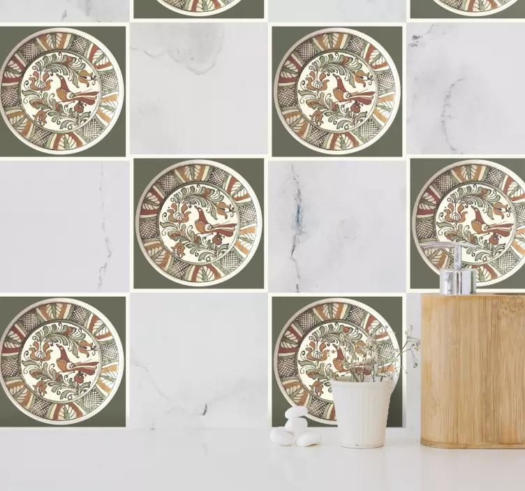 Bird horezu pattern tile sticker - TenStickers