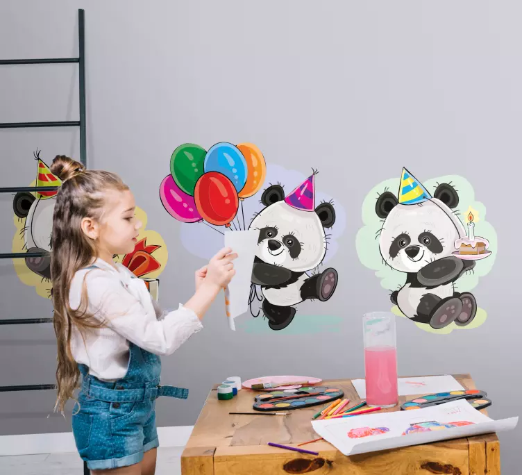 Birthday party panda illustration sticker - TenStickers