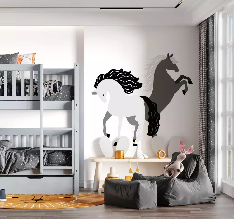 Black and white horses wall sticker - TenStickers