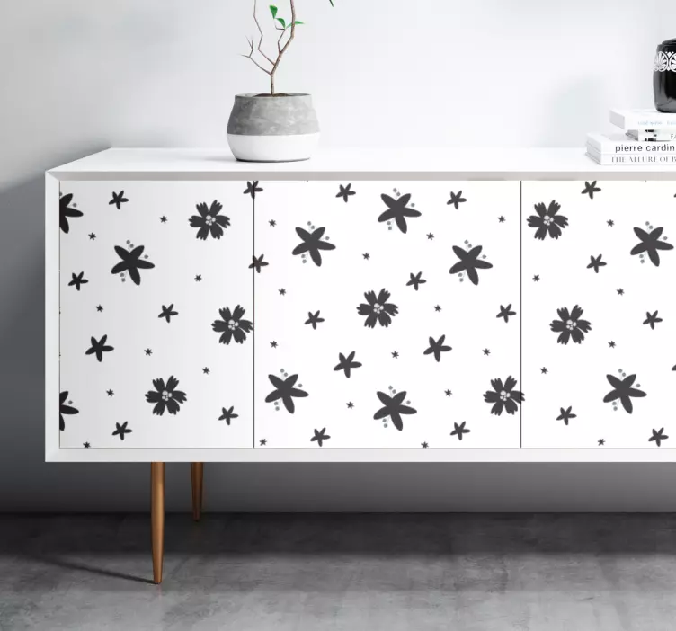 Black and white floral pattern furniture decal - TenStickers