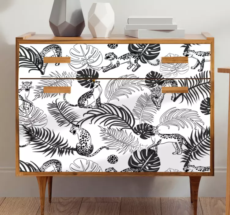 Black and white leopard tropic furniture decal - TenStickers