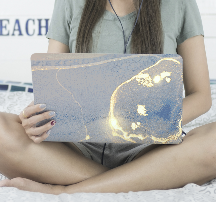 Blue and gold marble laptop skins - TenStickers