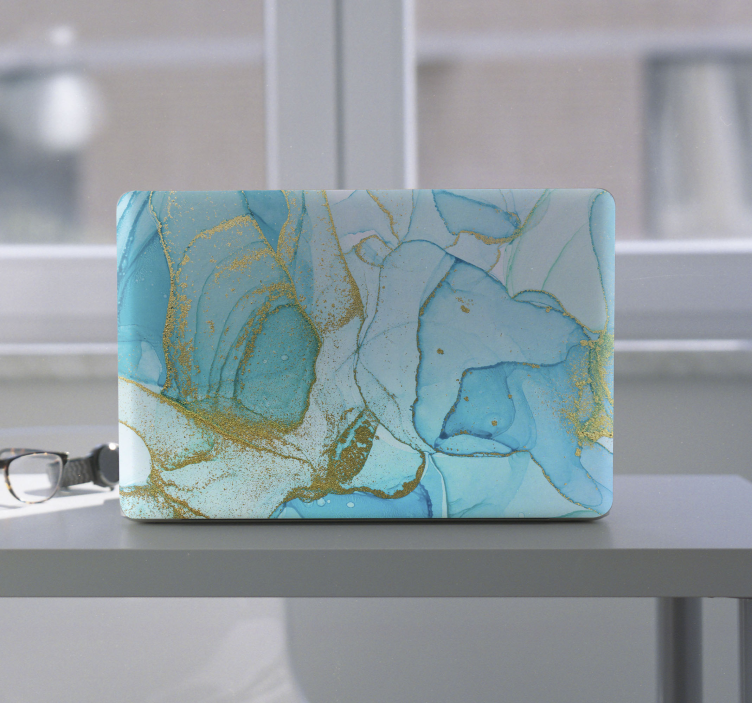 Blue and golden marble tones laptop skins - TenStickers