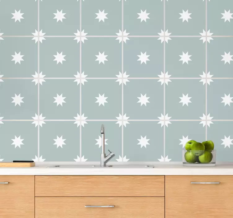 Blue and white star tile sticker - TenStickers