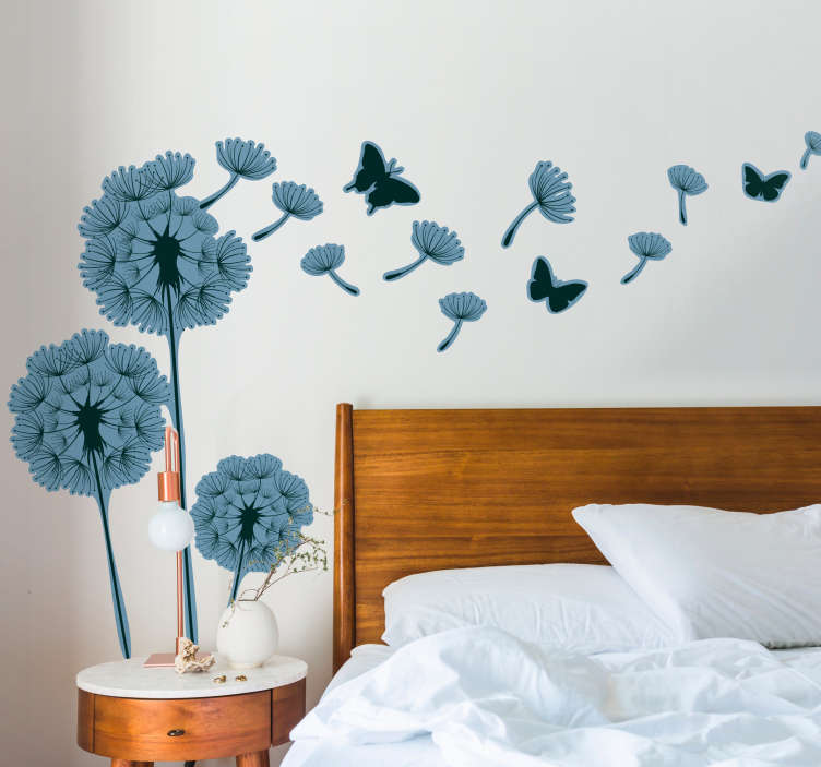 Blue dandelions and butterfly wall sticker - TenStickers