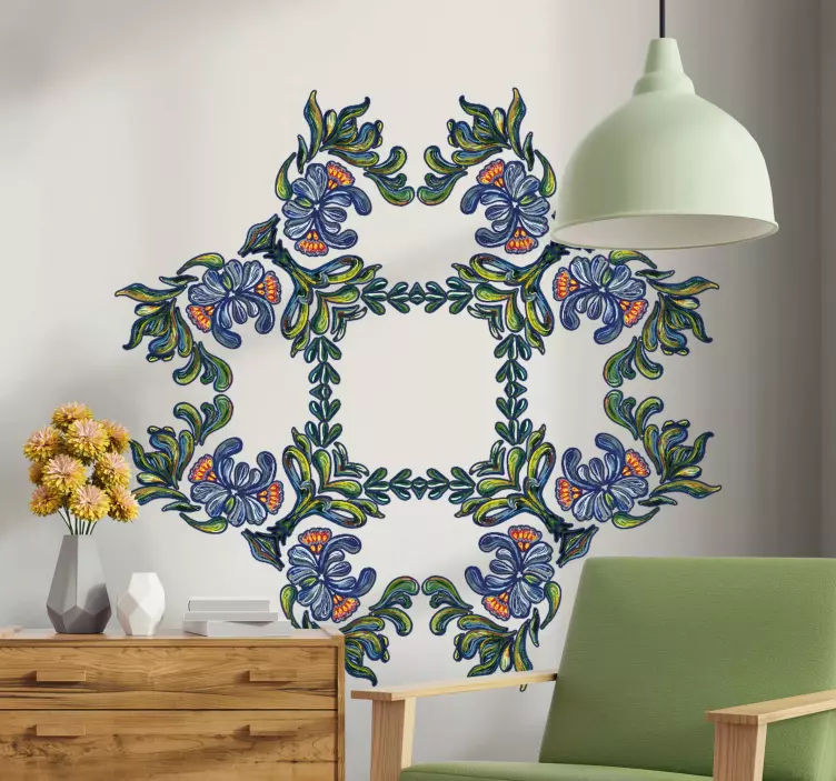 Blue ethnic ornament floral wall sticker - TenStickers