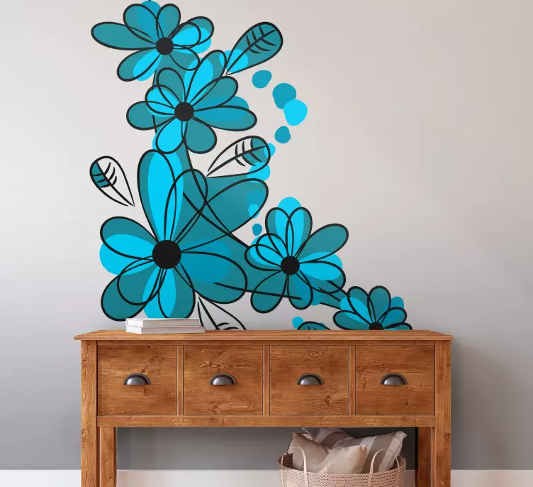 Blue floral hand drawn design flower sticker - TenStickers