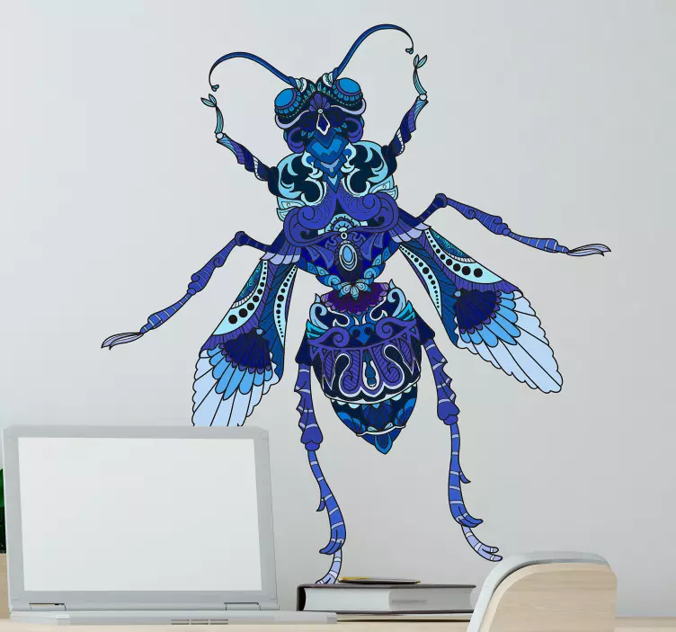 blue fly illustration insect sticker - TenStickers