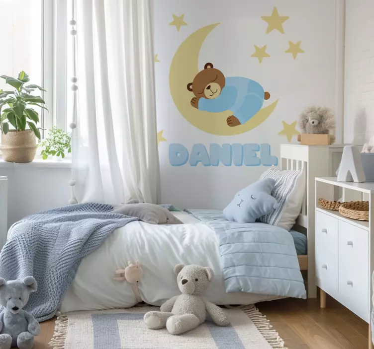 Blue happy dreams bear with name teddy wall stickers - TenStickers