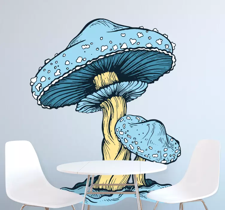 Blue mashroom illustration wall decal - TenStickers