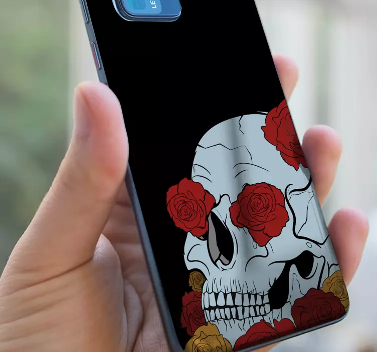 Blue skull with pink flowers Huawei sticker - TenStickers