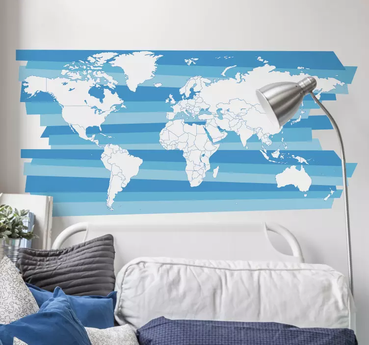 Blue texture world map wall sticker - TenStickers